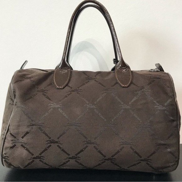 Longchamp Speedy 30 Duffel Bag Jacquard Monogram Brown Patent Leather Trim - Picture 4 of 9